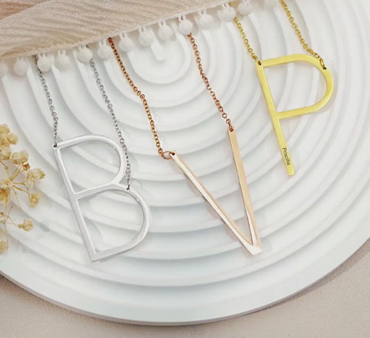 Sideways Initial Necklace Gold - Oversized Letter Sideways Necklace Engraved Name - Big Letter Necklace Engraved New Mom Gifts
