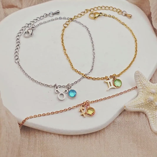 Best Friend Gift • Zodiac Bracelet Gold • Personalized Birthstone Bracelet Zodiac Constellation • Pisces Bracelet • Aquarius Jewelry