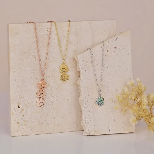 18K Gold Paw Print Name Necklace - Paw Necklace Personalized Pet Name - Mini Pet Paw Pendant Necklace For Pet Mom - Mothers Day Gifts