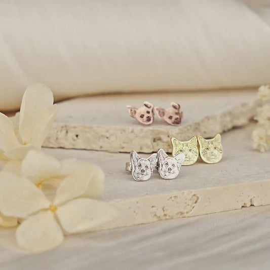 Custom Pet Earrings Hypoallergenic - Pet Face Earrings - Personalized Cat Dog Portrait Earrings in 925 Sterling Silver - Gift for Pet Mom