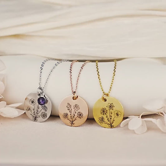 Mothers Day Necklace Handmade Jewelry • Combined Bouquet Flower Necklace • Personalized Necklace Engraved 2, 3, 4, 5 flowers • Gifts For Mom