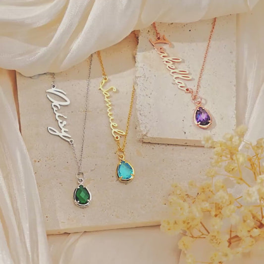 Necklaces for Women - Personalized Necklace with Name and Birthstone - Handmade Name Necklace with Birthstone - Mothers Day Gifts for Mom
