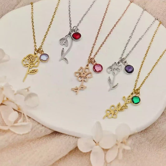 Gift for Friend - Dainty Birthflower Pendant Necklace - Birthstone Necklace - Birth Flower Necklace Personalized Graduation Gifts