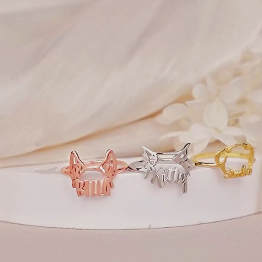 Dog Name Ring | Dog Ears Ring| Custom Pet Name Ring | Personalized Dog Ears | Gift for Pet Lover| Mothers Day Gifts